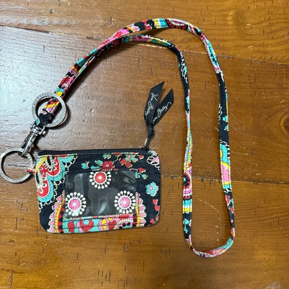 Vera Bradley Black and Red Floral ID holder with matching lanyard - Picture 1 of 9